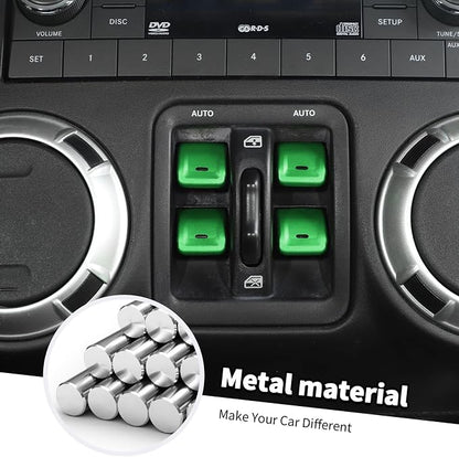 Jimen for JK Window Button Covers, 4PCS Center Console Window Switch Cover Interior Trim Kits Compatible with Jeep Wrangler JK & Unlimited 2012-2018, Aluminum Alloy (Green)