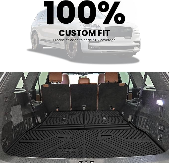 LASFIT Cargo Mat & Backrest Mats for Lincoln Aviator 2026 2025 2024 2023 2022 2021 2020, All Weather TPE Custom Fit Cargo Liner for Aviator Trunk Mat 2020-2026, Black, Easy to Clean
