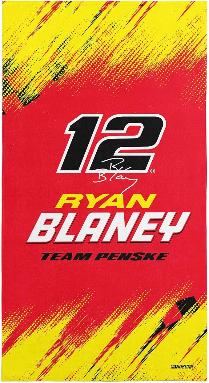 Northwest NASCAR Ryan Blaney Simple Speed Beach Towel, Cotton Blend Lightweight Bath, Pool Swim Travel Fan Gear, 30 x 60 Inch