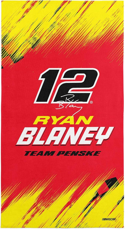 Northwest NASCAR Ryan Blaney Simple Speed Beach Towel, Cotton Blend Lightweight Bath, Pool Swim Travel Fan Gear, 30 x 60 Inch