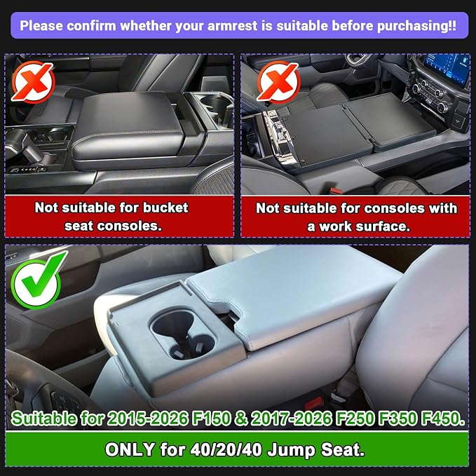 RUNROAD Center Console Organizer Tray Compatible with 2015-2026 Ford F150 and 2017-2026 F250 F350 F450 Accessories, Underseat Storage Organizer Insert Armrest Tray Cup Holder (40/20/40 Jump Seat ONLY)