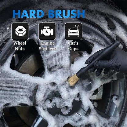 3 Pcs Car Detailing Brush Set - Car Interior Detailing Brush【Not Easy to Shed Bristles】- Automotive Interior Cleaning Brush for Air Vent, Leather Seat, Wheels, Emblems