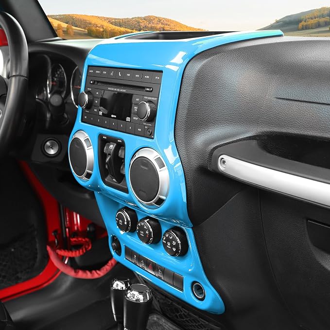 RT-TCZ for Jeep JK Light Blue Dash Accents Radio A/C Controls Cover Trim for Jeep Wrangler JK JKU 2011-2017 ABS Interior Accessories 2pcs