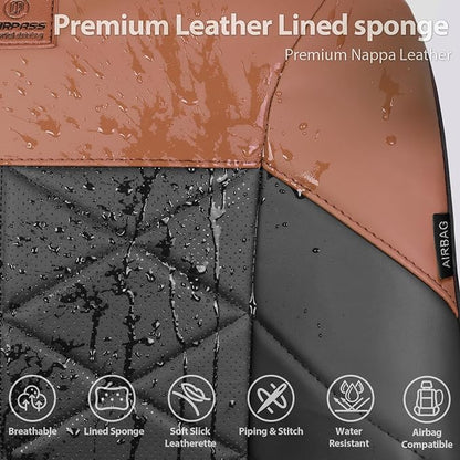 CAR PASS Memory Foam Leather Front Seat Covers, Waterproof Nappa Leather Seat Covers Front Seats Universal Fit for Cars,SUV,Truck Seat Covers Thick 3D Foam Comfortable, Airbag Compatible Black Brown