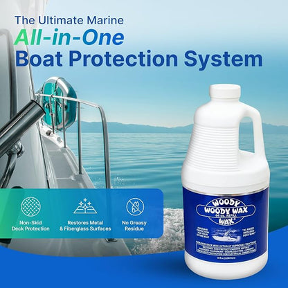 Woody Wax Boat Protection Refill Pack, Non-Skid Deck Wax & Professional Metal Restorer, All-In-One Marine Protection for Decks, Hulls & Towers; No-Buff Formula Against Corrosion & Saltwater, 64 oz