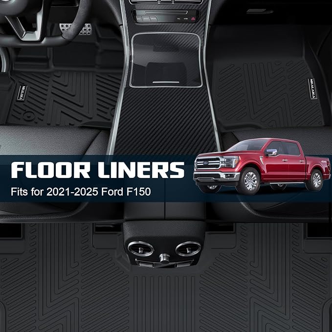 Floor Mats for Ford F150/F-150 2015-2024 2025 SuperCrew Cab (Includes 22-24 Lightning Models) All Weather Protection TPE Rubber Floor Liners Accessories, Odorless Anti-Slip, 1st & 2nd Row, Black