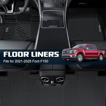 Floor Mats for Ford F150/F-150 2015-2024 2025 SuperCrew Cab (Includes 22-24 Lightning Models) All Weather Protection TPE Rubber Floor Liners Accessories, Odorless Anti-Slip, 1st & 2nd Row, Black