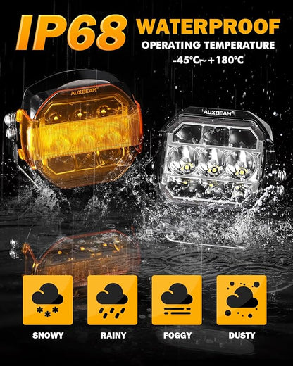 Auxbeam 5Inch LED Offroad Lights, 270° Ultra-Wide Ditch Lights Side Shooter Driving Pods with W/A DRL+Turn Signal Light, 174W XP-Ultra Series Spot Flood Combo Cube Fog Light with Yellow/Black Cover