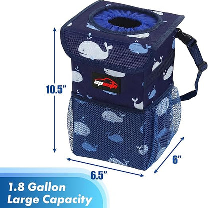 EPAuto Waterproof Car Trash Can with Lid and Storage Pockets, 1.8 Gallon, Blue