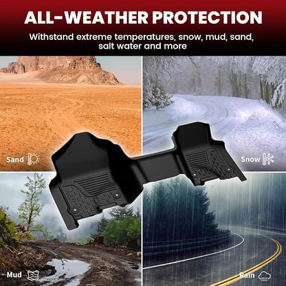 LASFIT Floor Mats for Ram 1500 Crew Cab 2019-2024 Bench Seat (NOT for Bucket Seat) Without Rear Under-Seat Factory Storage 4 Full Size Doors, All Weather TPE Custom Fit 1st & 2nd Row, Black