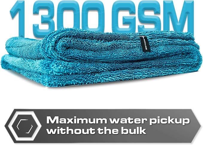 Blackline Car Drying Towel - 2ftx3ft XL-Popular Pick Among Detailing Pros -Aqua 1300 GSM Microfiber Accessory - Absorbs Over 8lbs of Water - Leaves No Streaks, Spots or Scratches - Dries an Entire Car