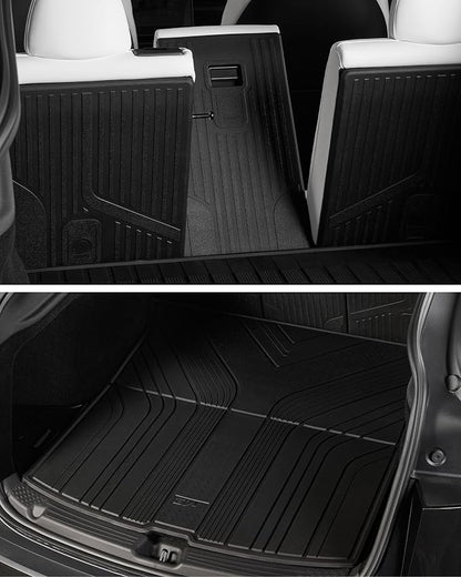 3W 2025 2026 Tesla Model Y Juniper Floor Mats with Rear Cargo Mat & Backrest Mat TPE Anti-Slip All Weather Accessories, Vigormold™
