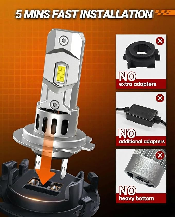 SEALIGHT H7 Led Bulbs, 64,000LM 900% Brightness H7 Light Bulbs, 6500K Cool White Bulbs with 15000RPM Fan, Plug and Play ATV/UTV, 10-Year Extended Lifespan, Pack of 2