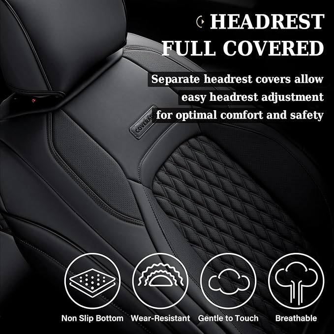 Coverado Seat Covers Dodge RAM 1500, Waterproof Leatherette Seat Covers for Car Compatible with 2009-2018 Dodge Ram 1500, 2010-2024 Ram 2500 3500 Dodge RAM Trucks, Curved Front/Black