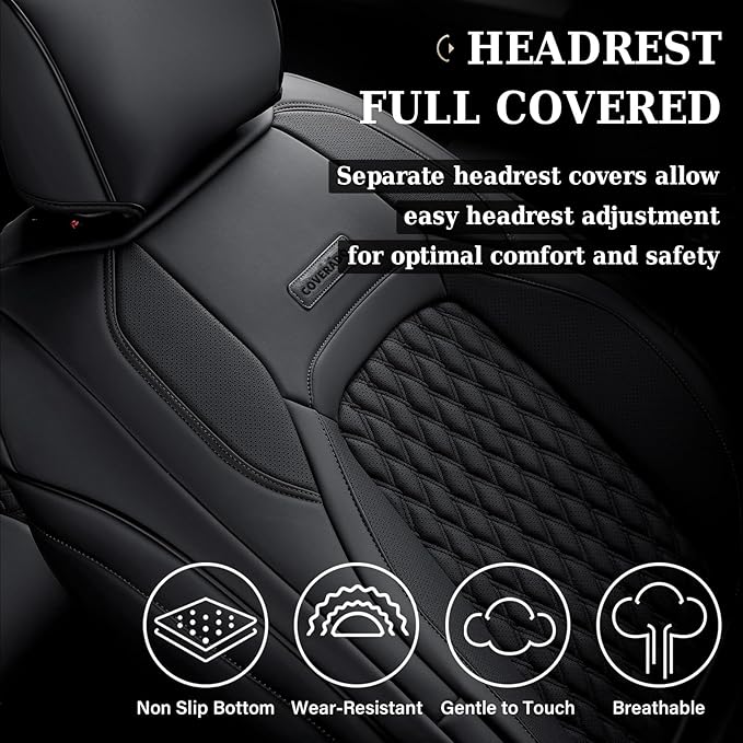 Coverado RAM 1500 Seat Covers, Waterproof Faux Leather Car Seat Covers Fit for 2009-2018 Dodge RAM 1500 2500 3500 Trucks Seat Covers, Flat Front/Black