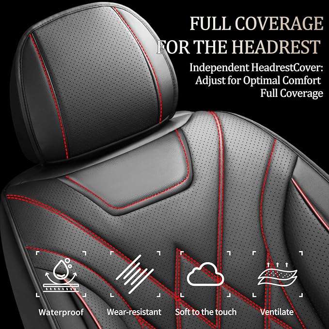 Car Seat Covers Compatible with Hyundai Accent 2017-2025 2026 - Full Set 5 Seats Luxury Leather All-Weather Seat Cushions & Protectors, Waterproof & Breathable, Airbag Compatible (Redline)