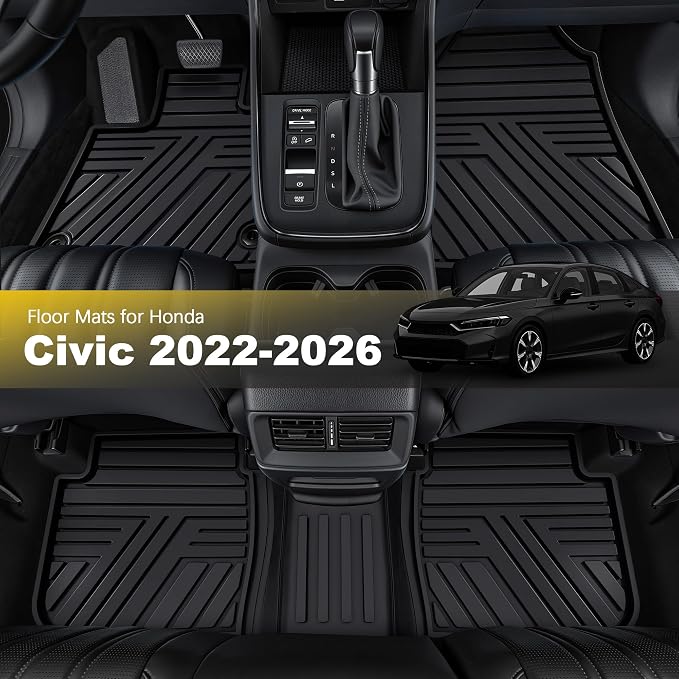 Floor Mats Fit for Honda Civic 2022-2025 2026 Sedan Hatchback Si (Include Sport), with&w/o USB Port | for Acura Integra 2023-2026, All Weather Car Floor Liners, Black (Not for Hybrid)