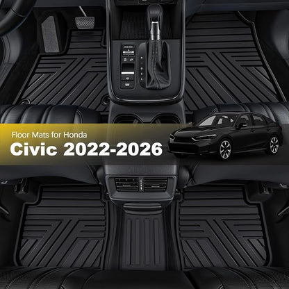 Floor Mats Fit for Honda Civic 2022-2025 2026 Sedan Hatchback Si (Include Sport), with&w/o USB Port | for Acura Integra 2023-2026, All Weather Car Floor Liners, Black (Not for Hybrid)