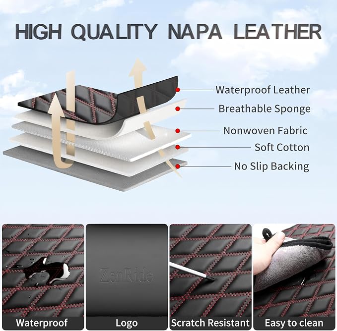 Front Automotive Seat Covers Set of 2,Universal Precision Fit Contoured Thick Nappa Leather Automotive Seat Covers & Accessories Waterproof Car Seat Covers SUV Truck,Style1 Black Red Line