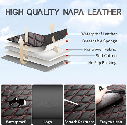 Front Automotive Seat Covers Set of 2,Universal Precision Fit Contoured Thick Nappa Leather Automotive Seat Covers & Accessories Waterproof Car Seat Covers SUV Truck,Style1 Black Red Line