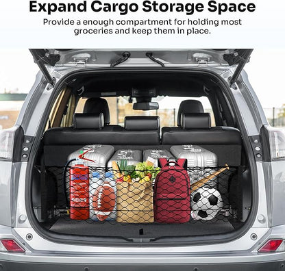 Canvcle Trunk Cargo Net for 2013-2018 Toyota RAV4 Accessories Envelope Style Mesh Trunk Net Organizer and Storage Stretchable Adjustable Elastic Nylon Rear Cargo Netting with Hooks