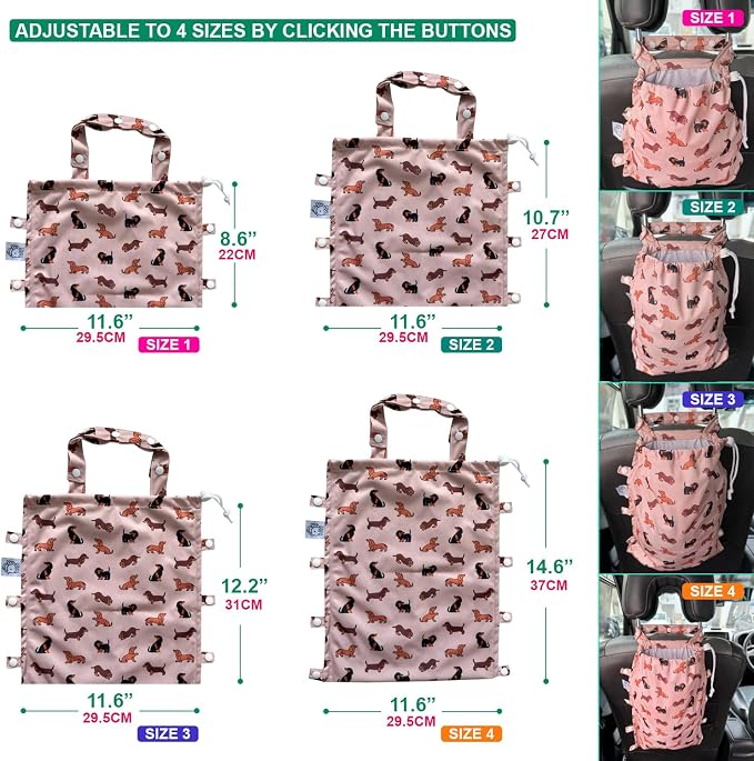 Leak-Proof Waterproof Car Trash Bag Foldable Multipurpose Trash bin Container Storage Cute Grocery Organizer for Automotive Cars SUVs and Trucks Backseat Headrest 7 Liters