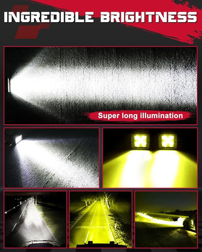 OFFROADTOWN LED Cubes, 4PCS 3 Inch 200W CREE LED Pods Spot Offroad Driving Lights 3x3 LED Cube Light Ditch Fog Lights for Truck Pickup UTV ATV SUV Boat 4x4 Car - White and Yellow