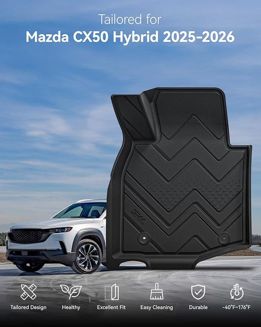 3W Mazda CX-50 Hybrid Floor Mats & Trunk Mat & Seatback Protector 2025 2026 CX50 Accessories, TPE All Weather Cargo Liner Full Set