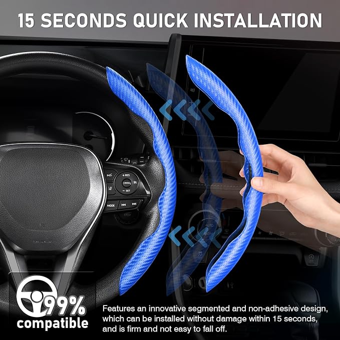 Cartist Steering Wheel Cover, Carbon Fiber Steering Wheel Cover, Car Steering Wheel Cover for Men/Women, Anti-Slip, Comfortable Grip, Durable, Universal for 99% Car Interior Accessories (Blue)