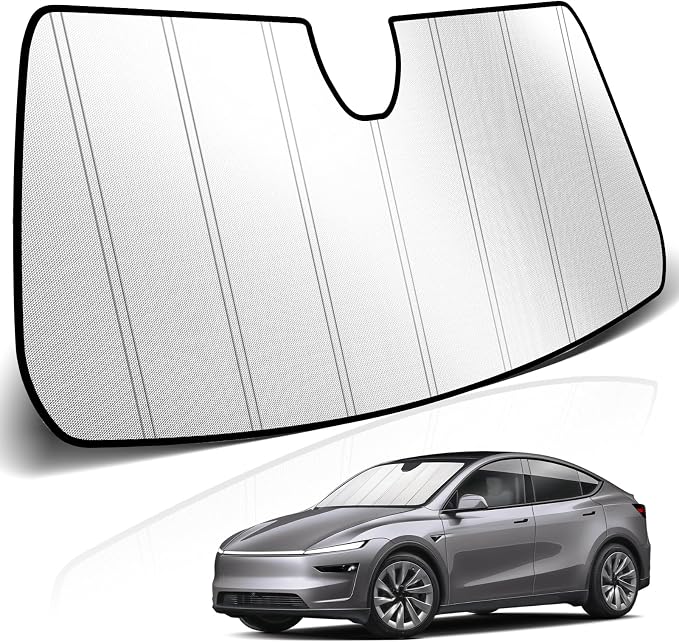 KUST Windshield Sun Shade for Tesla Model Y 2019-2024(Fit Model Y Juniper 2024 2025) Foldable Thicken Window Sunshade UV Protection Keep Cool Sunshield Sun Visor Accessories Aluminum Film