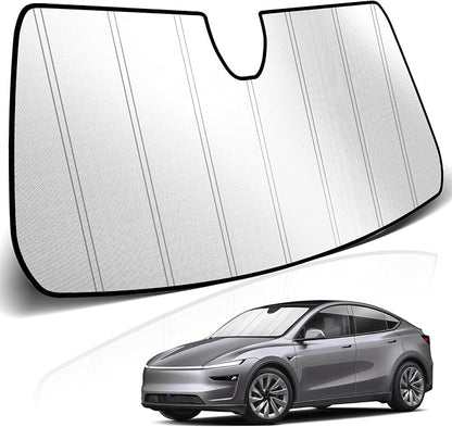 KUST Windshield Sun Shade for Tesla Model Y 2019-2024(Fit Model Y Juniper 2024 2025) Foldable Thicken Window Sunshade UV Protection Keep Cool Sunshield Sun Visor Accessories Aluminum Film