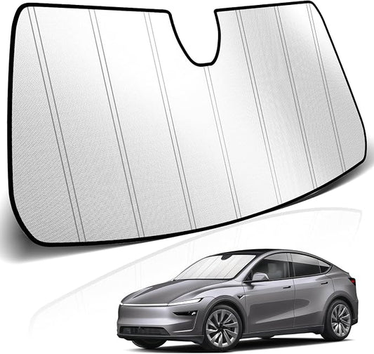 KUST Windshield Sun Shade for Tesla Model Y 2019-2024(Fit Model Y Juniper 2024 2025) Foldable Thicken Window Sunshade UV Protection Keep Cool Sunshield Sun Visor Accessories Aluminum Film