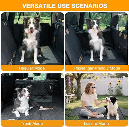 Dog Car Seat Cover for Back Seat, Hard Bottom Back Seat Extender for Dogs, Waterproof Car Hammock, Backseat Bed and Car Seat Protector, Nonslip Fit for Cars, SUVs, Trucks, 52 x 25 in, Black
