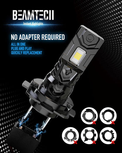 BEAMTECH H7 Light Bulb, No Adapter Need High Speed Fan 6500K Xenon White H7 Bulbs or Fog Lights Pack of 2