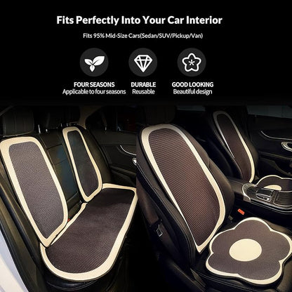 Cute Car Seat Covers Full Set, Universal Fit for Most Cars SUV Pick-up Truck Sedan, Fit for Tesla, Car Accessories for Women Interior, Automotive Vehicle Auto Interior Décor (Full Set)