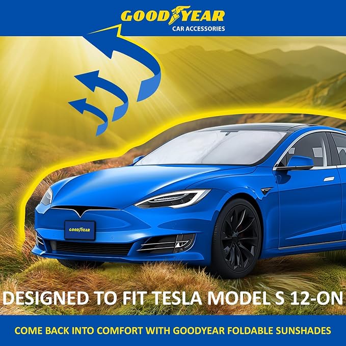 Goodyear Foldable Windshield Sunshade for Tesla S 2016-2026, Car Accessories, Sunshade Cover, Sun Shade Car Windshield, Window Sun Blocker - GY008287