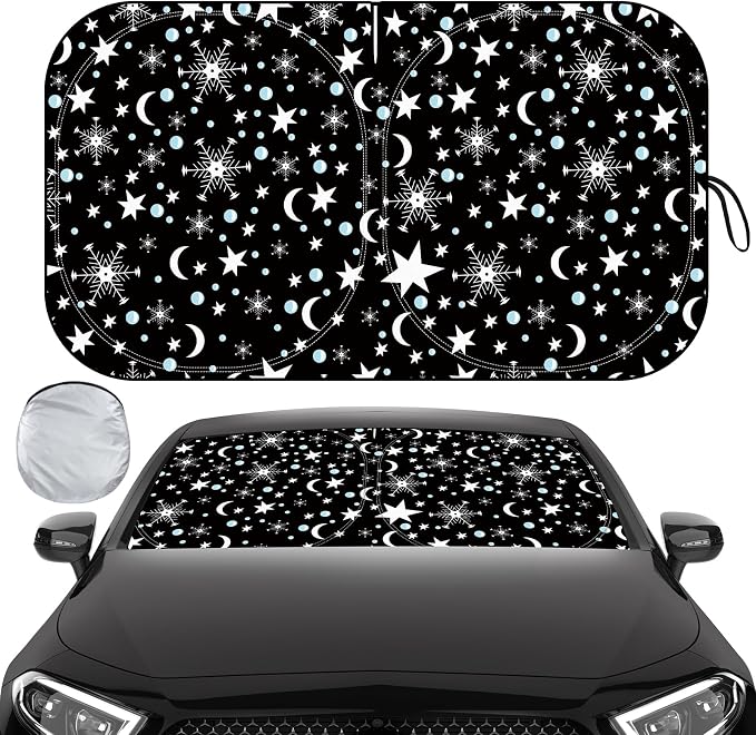 Windshield Sun Shade, Car Sun Shade Windshield, Reflector Sunshade Offers Ultimate Protection for Car Interior, Reflective Polyester Blocks Heat for Sedans, Mini SUVs, Hatchbacks - 57 x 31.5 inches