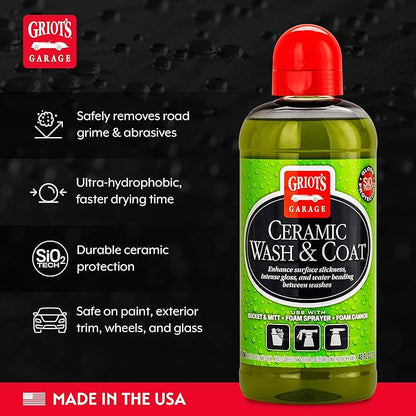 Griot's Garage Ceramic Wash and Coat for All Car Exterior Surfaces, Lubricant Rich, Provides Durable Car Paint Protection, 10885, 48oz