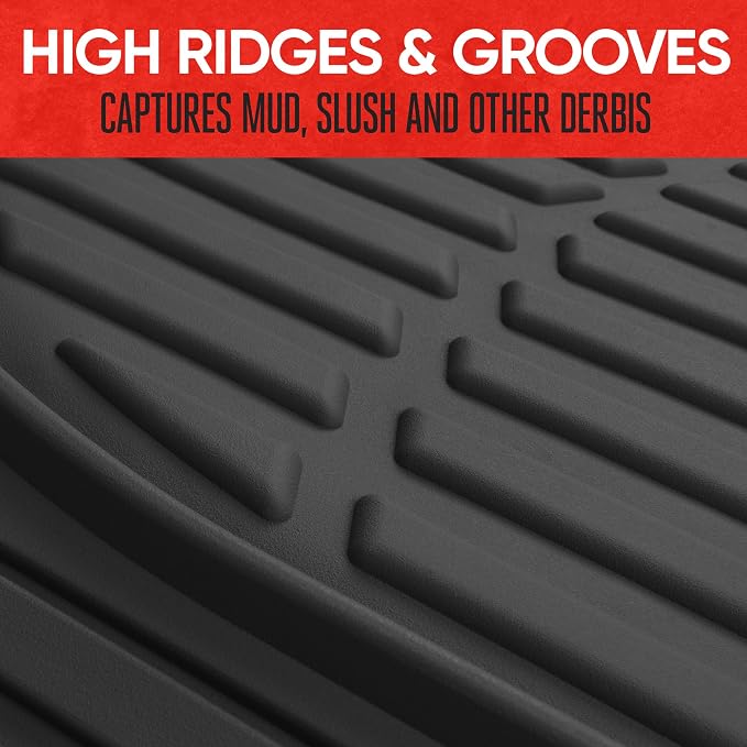 Motor Trend FlexTough Floor Mats for Cars, Black Deep Dish All-Weather Car Mats, Waterproof Trim-to Fit Automotive Floor Mats for Cars Trucks SUV, Universal Floor Liner Car Accessories