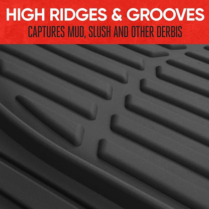 Motor Trend FlexTough Floor Mats for Cars, Black Deep Dish All-Weather Car Mats, Waterproof Trim-to Fit Automotive Floor Mats for Cars Trucks SUV, Universal Floor Liner Car Accessories
