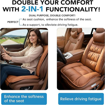CORRIDOR Genuine Leather Seat Cushion for Car - Handmade - Relieve Hip, Pressure and Sciatica Pain - Ideal for Lower Back Pain - for Office Chair and Car Seat (Red Flag Brown, Cushion + Backrest)