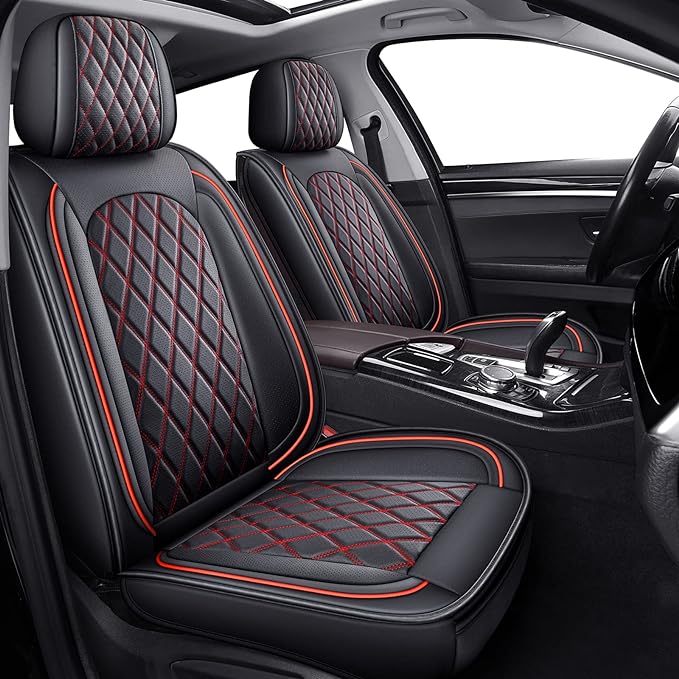 MIROZO Front Seat Covers for Car, Car Seat Covers Waterproof Car Seat Protectors Automotive Seat Covers Vehicle Cushion Cover Breathable Fit for Most Sedan, Truck and SUV (Black and Red,2PCS)