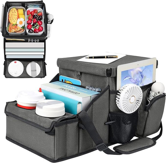 Car Hop Front Seat Car Organizer with Cup Holder & Sturdy Desk Tray, Padded Laptop File Compartment, Movable Divider & Side Pockets, Passenger Seat Storage Caddy for Road Trip or Work