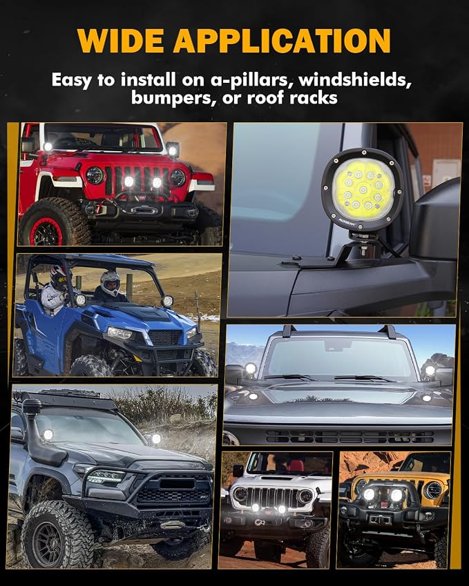 Auxbeam 4 Inch LED Offroad Lights, P4 Series 90W LED Offroad Driving Lights, Super Bright White Spot Beam Auxiliary Work Light with Wiring Harness Kit for Truck Pickup SUV ATV UTV 4x4 Jeep