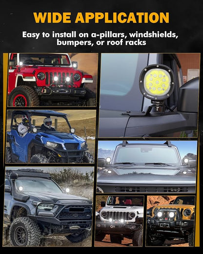 Auxbeam 4 Inch LED Offroad Lights, P4 Series 90W LED Offroad Driving Lights, Super Bright White Spot Beam Auxiliary Work Light with Wiring Harness Kit for Truck Pickup SUV ATV UTV 4x4 Jeep