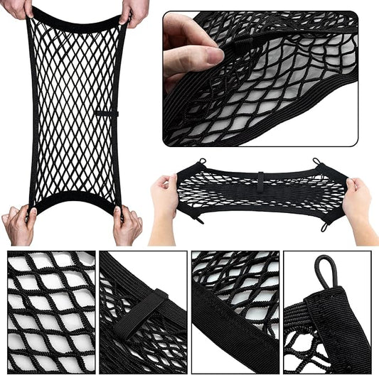 Universal 2 Pack Elastic Small Cargo Net Pocket Organizer Pouch Bag 14.3 x 9.5 inches RV Netting Storage Pocket with 8 Pieces Mounting Screws, Mesh Cargo Net for Car Trunk RV Storage