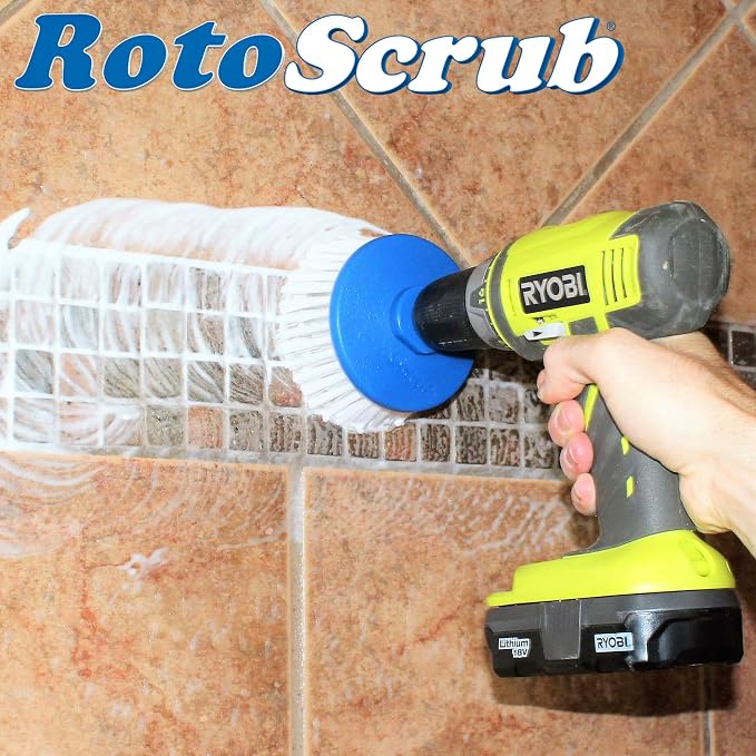 RotoScrub Multi-Purpose Drill Brush Attachment, Showers, Tubs, Carpet, Tile, Grout, Medium Bristle for Ultimate Cleaning Power