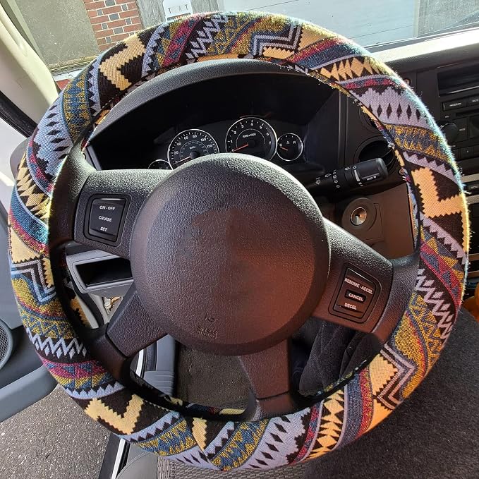 Boho Steering Wheel Cover for Women Men Baja Blanket Enthic Car Steering Wheel Cover Ethnic Car SUV Wheel Protector, Breathable, Anti-Slip, Odorless, Universal Fit 14.5-15 Inch