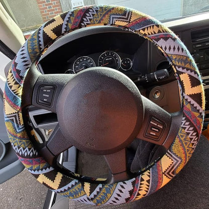 Boho Steering Wheel Cover for Women Men Baja Blanket Enthic Car Steering Wheel Cover Ethnic Car SUV Wheel Protector, Breathable, Anti-Slip, Odorless, Universal Fit 14.5-15 Inch