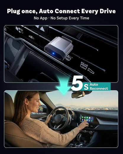 OTTOCAST Mini Nova Wireless CarPlay Adapter Convert Wired to Wireless CarPlay Fast Auto Connect, Plug & Play 2 in 1 Mini Dongle for Factory Wired CarPlay/Android Auto Cars